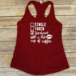 Involved With a Hot Cup of Coffee Ladies red tank